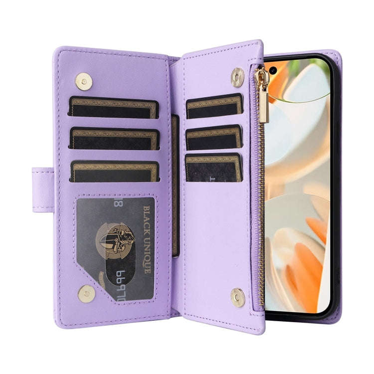 For Google Pixel 9 / 9 Pro Crossbody Zipper Wallet Rhombus Leather Phone Case(Purple)