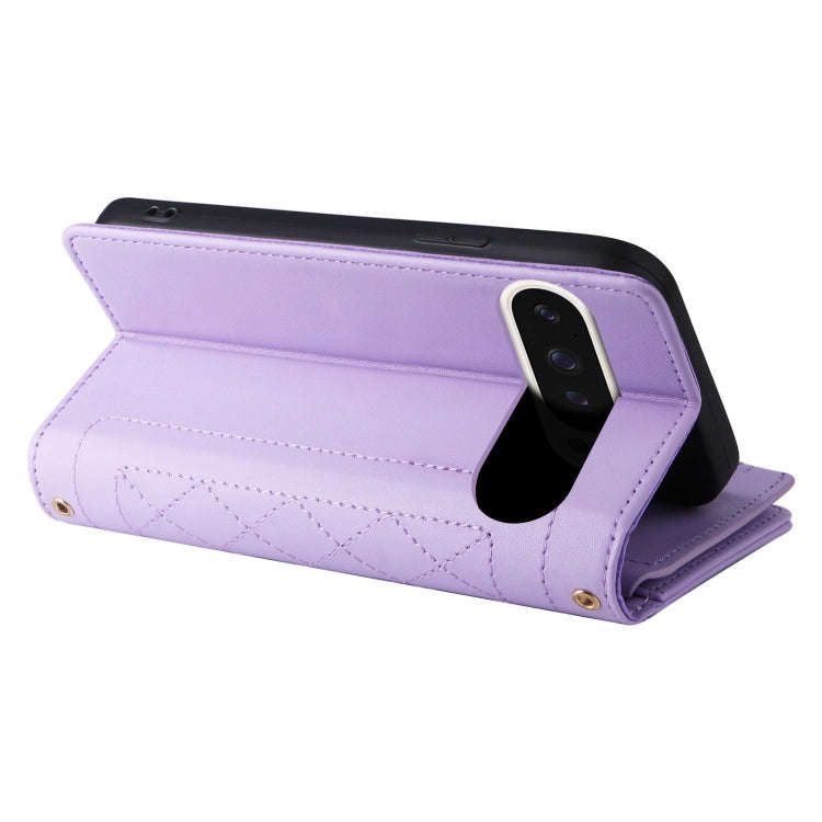 For Google Pixel 9 / 9 Pro Crossbody Zipper Wallet Rhombus Leather Phone Case(Purple)