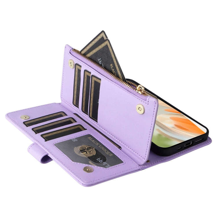 For Google Pixel 9 / 9 Pro Crossbody Zipper Wallet Rhombus Leather Phone Case(Purple)