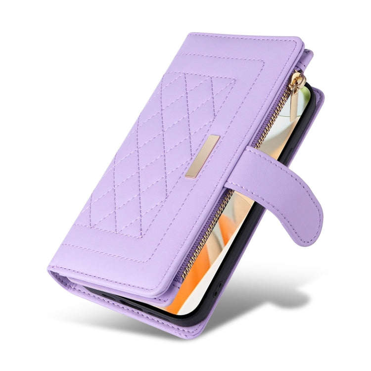 For Google Pixel 9 / 9 Pro Crossbody Zipper Wallet Rhombus Leather Phone Case(Purple)
