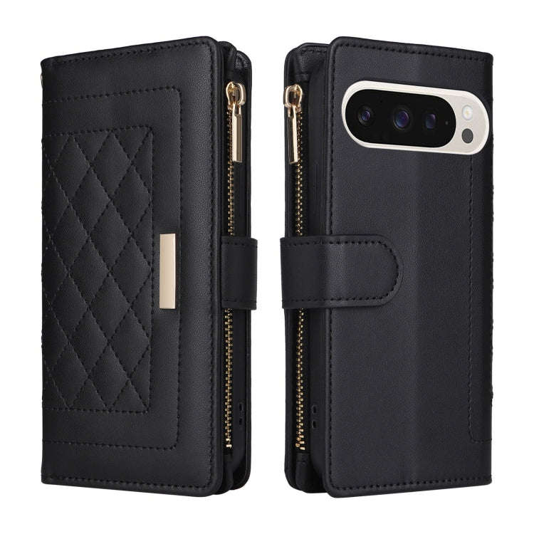 For Google Pixel 9 / 9 Pro Crossbody Zipper Wallet Rhombus Leather Phone Case(Black)