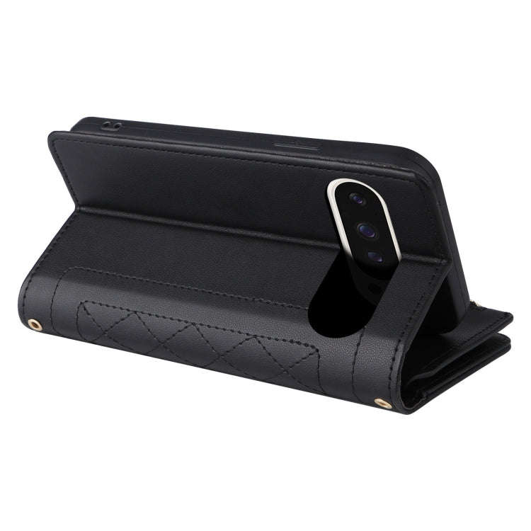 For Google Pixel 9 / 9 Pro Crossbody Zipper Wallet Rhombus Leather Phone Case(Black)
