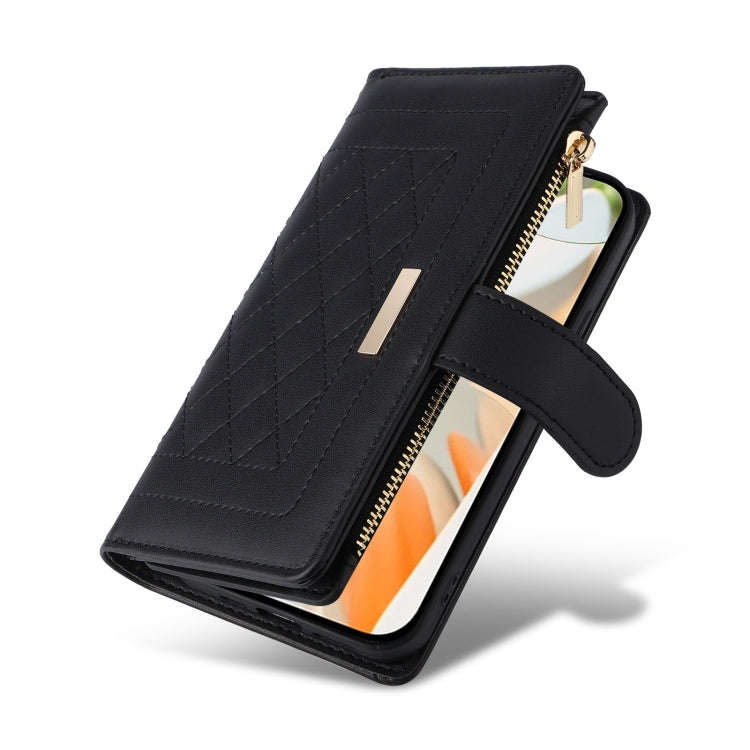 For Google Pixel 9 / 9 Pro Crossbody Zipper Wallet Rhombus Leather Phone Case(Black)