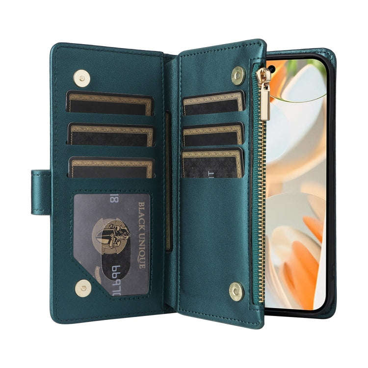 For Google Pixel 9 / 9 Pro Crossbody Zipper Wallet Rhombus Leather Phone Case(Green)