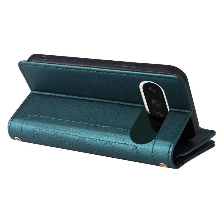 For Google Pixel 9 / 9 Pro Crossbody Zipper Wallet Rhombus Leather Phone Case(Green)