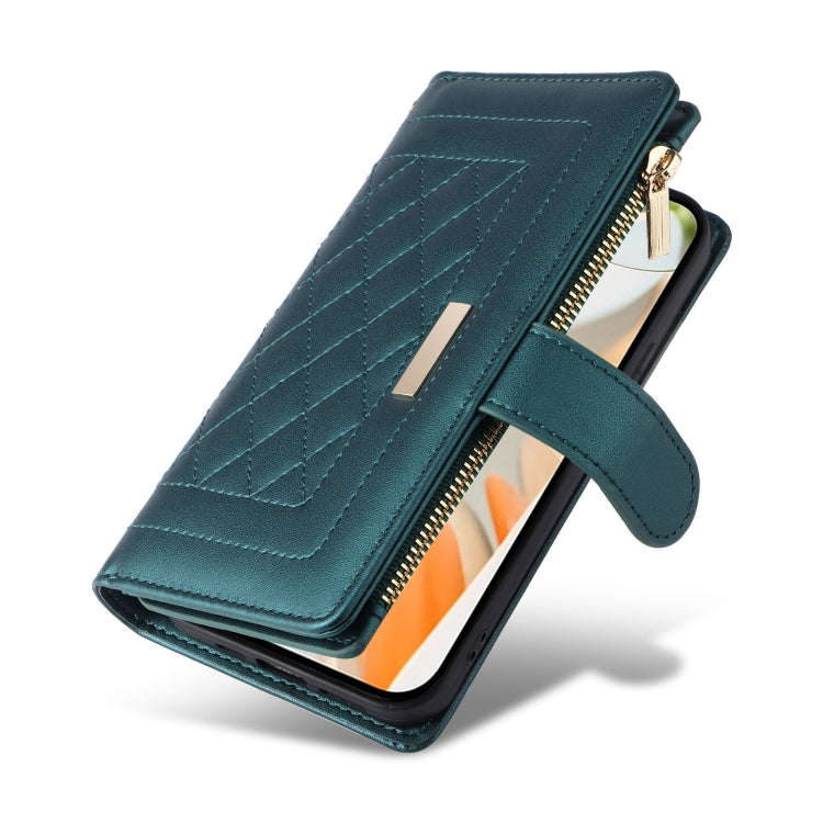 For Google Pixel 9 / 9 Pro Crossbody Zipper Wallet Rhombus Leather Phone Case(Green)