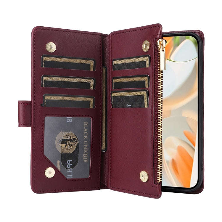 For Google Pixel 9 / 9 Pro Crossbody Zipper Wallet Rhombus Leather Phone Case(Wine Red)