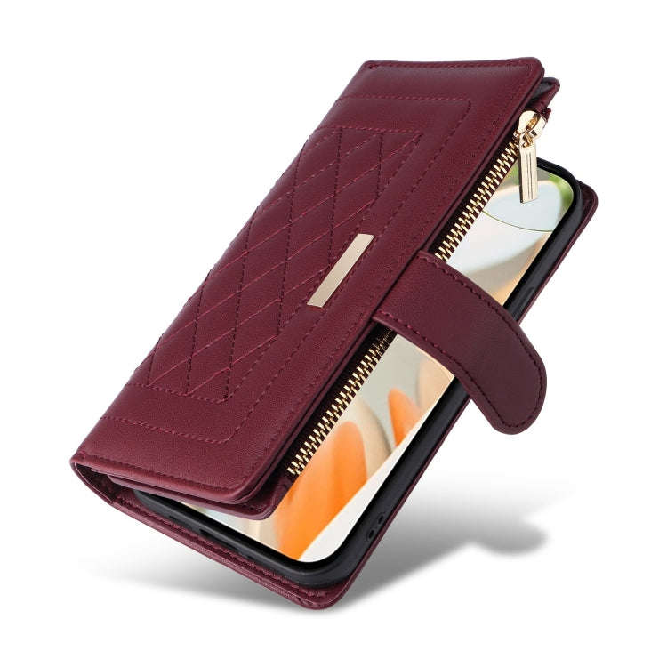 For Google Pixel 9 / 9 Pro Crossbody Zipper Wallet Rhombus Leather Phone Case(Wine Red)