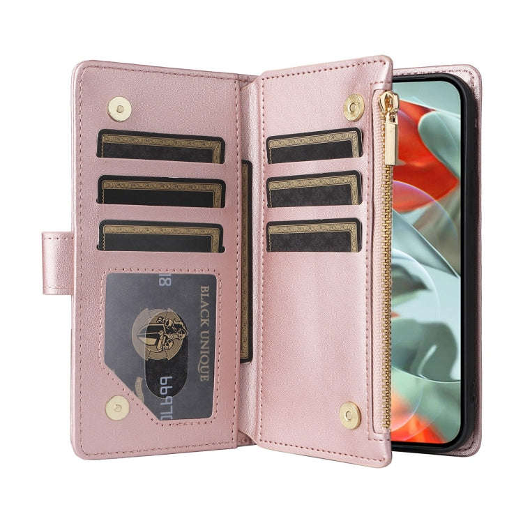 For Google Pixel 9 Pro XL Crossbody Zipper Wallet Rhombus Leather Phone Case(Rose Gold)