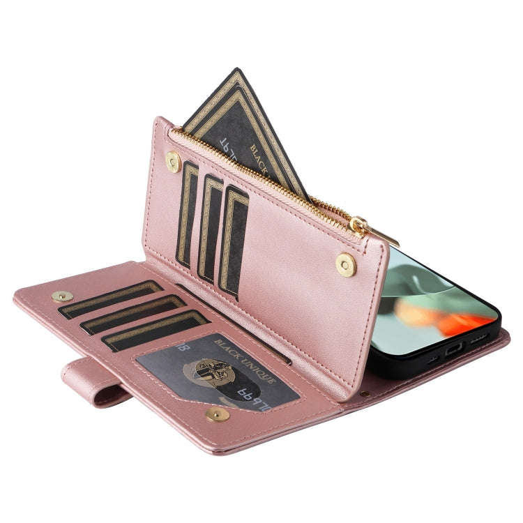 For Google Pixel 9 Pro XL Crossbody Zipper Wallet Rhombus Leather Phone Case(Rose Gold)
