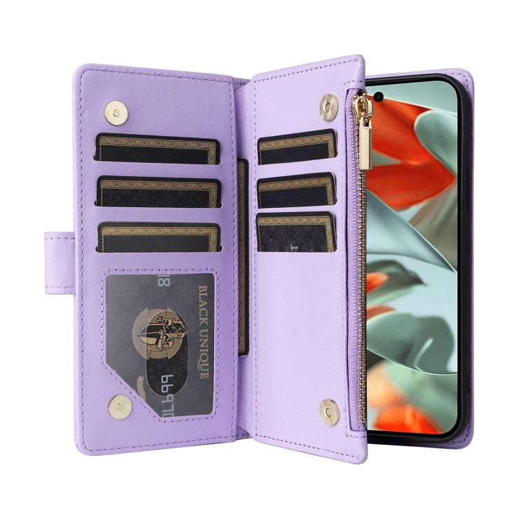 For Google Pixel 9 Pro XL Crossbody Zipper Wallet Rhombus Leather Phone Case(Purple)