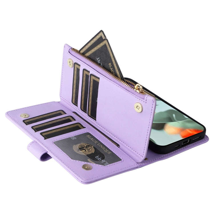 For Google Pixel 9 Pro XL Crossbody Zipper Wallet Rhombus Leather Phone Case(Purple)