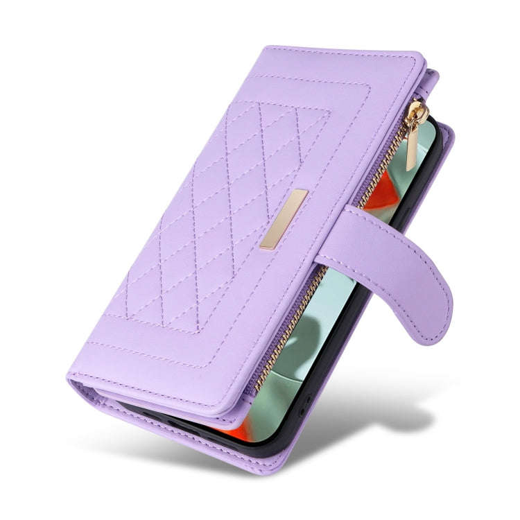 For Google Pixel 9 Pro XL Crossbody Zipper Wallet Rhombus Leather Phone Case(Purple)