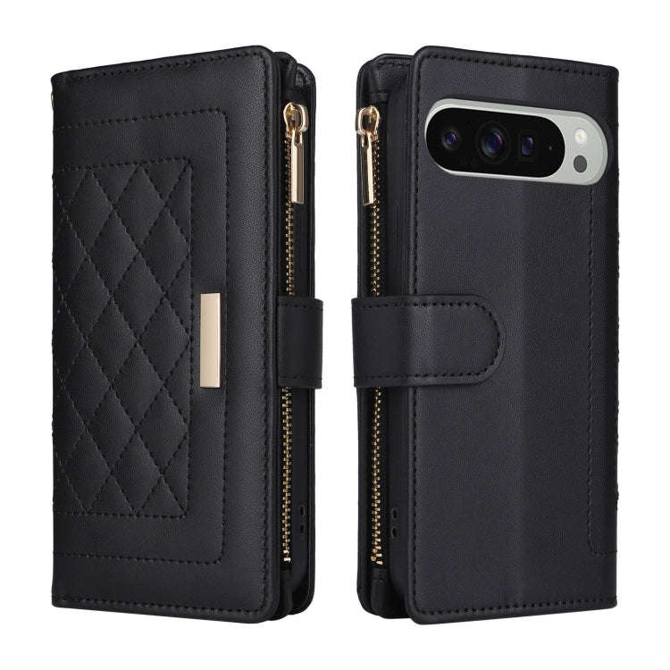 For Google Pixel 9 Pro XL Crossbody Zipper Wallet Rhombus Leather Phone Case(Black)