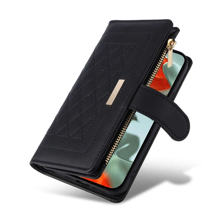 For Google Pixel 9 Pro XL Crossbody Zipper Wallet Rhombus Leather Phone Case(Black)