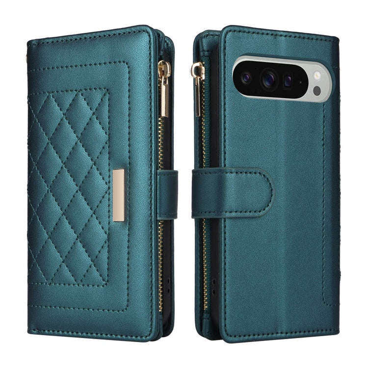 For Google Pixel 9 Pro XL Crossbody Zipper Wallet Rhombus Leather Phone Case(Green)