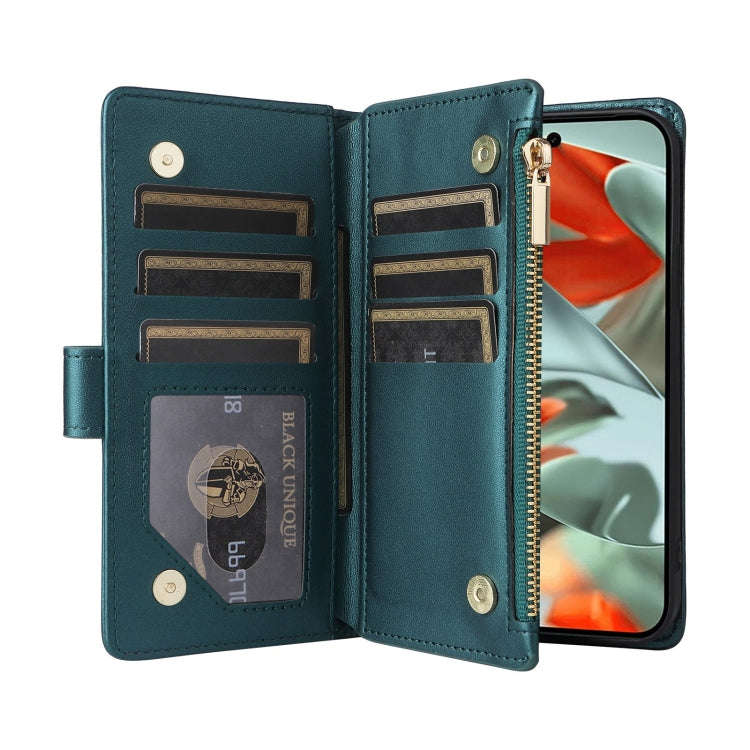 For Google Pixel 9 Pro XL Crossbody Zipper Wallet Rhombus Leather Phone Case(Green)