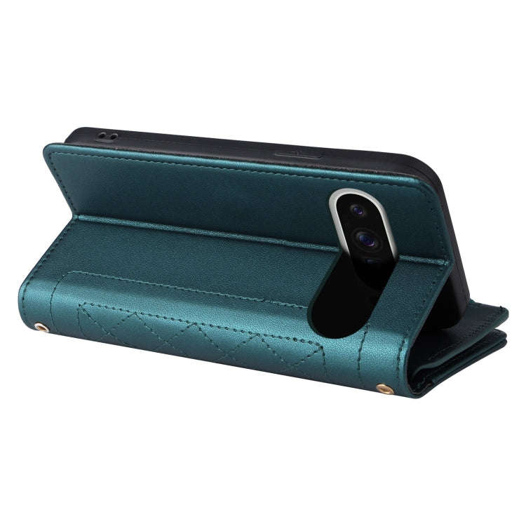 For Google Pixel 9 Pro XL Crossbody Zipper Wallet Rhombus Leather Phone Case(Green)