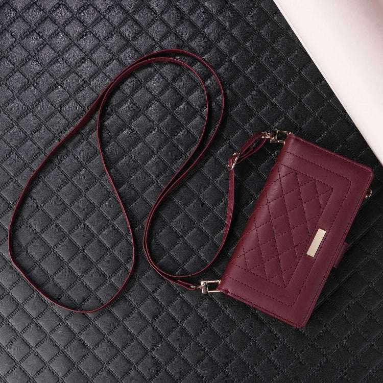 For Google Pixel 9 Pro XL Crossbody Zipper Wallet Rhombus Leather Phone Case(Wine Red)