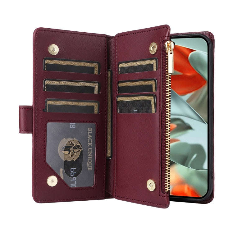 For Google Pixel 9 Pro XL Crossbody Zipper Wallet Rhombus Leather Phone Case(Wine Red)