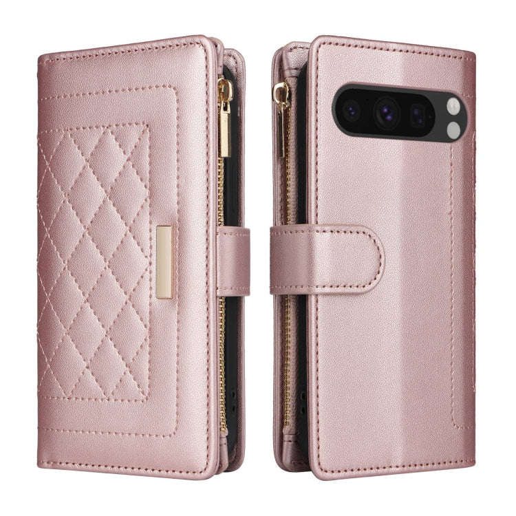 For Google Pixel 8 Pro Crossbody Zipper Wallet Rhombus Leather Phone Case(Rose Gold)