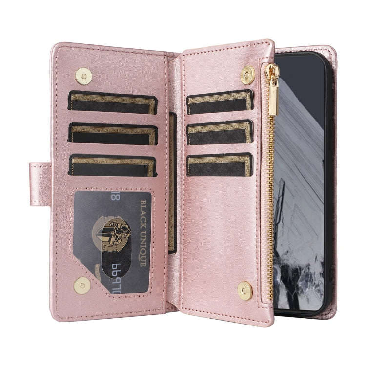 For Google Pixel 8 Pro Crossbody Zipper Wallet Rhombus Leather Phone Case(Rose Gold)