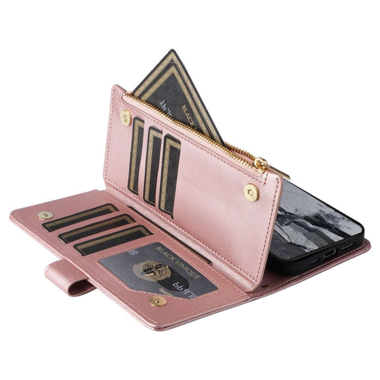 For Google Pixel 8 Pro Crossbody Zipper Wallet Rhombus Leather Phone Case(Rose Gold)