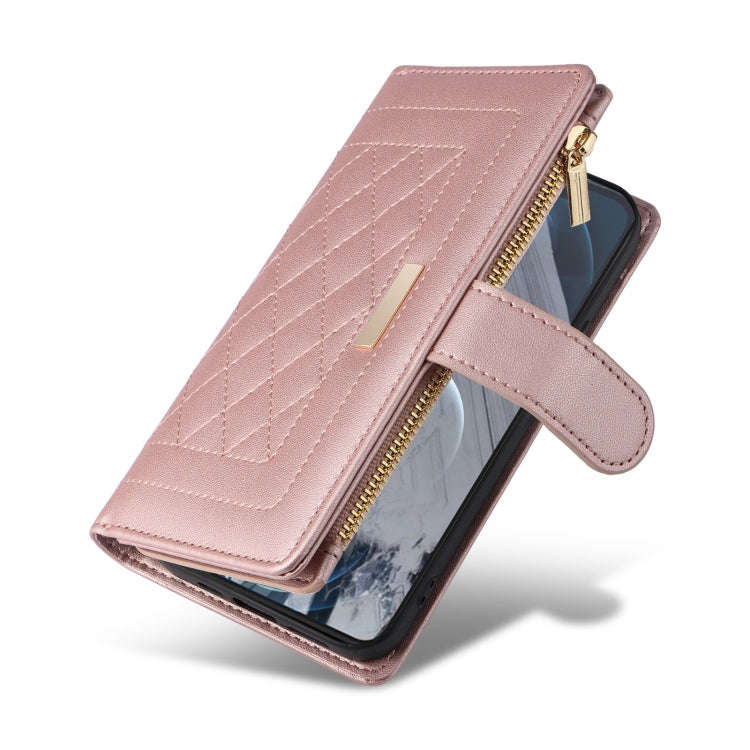 For Google Pixel 8 Pro Crossbody Zipper Wallet Rhombus Leather Phone Case(Rose Gold)