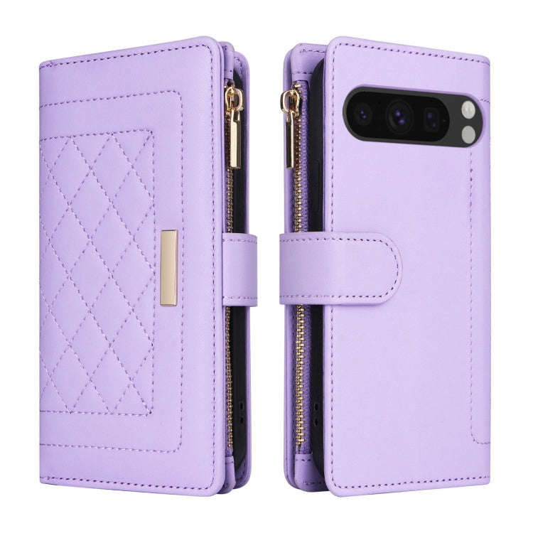 For Google Pixel 8 Pro Crossbody Zipper Wallet Rhombus Leather Phone Case(Purple)