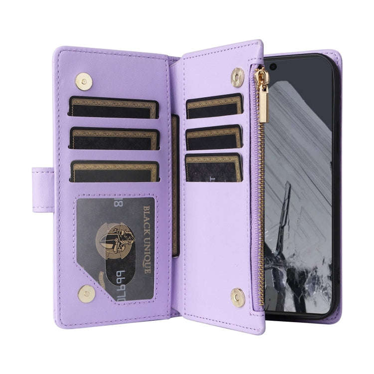 For Google Pixel 8 Pro Crossbody Zipper Wallet Rhombus Leather Phone Case(Purple)