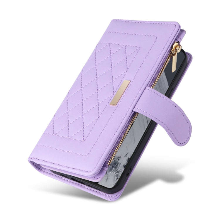 For Google Pixel 8 Pro Crossbody Zipper Wallet Rhombus Leather Phone Case(Purple)