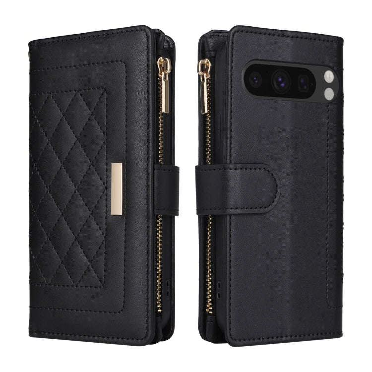 For Google Pixel 8 Pro Crossbody Zipper Wallet Rhombus Leather Phone Case(Black)