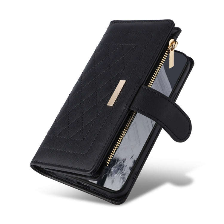 For Google Pixel 8 Pro Crossbody Zipper Wallet Rhombus Leather Phone Case(Black)