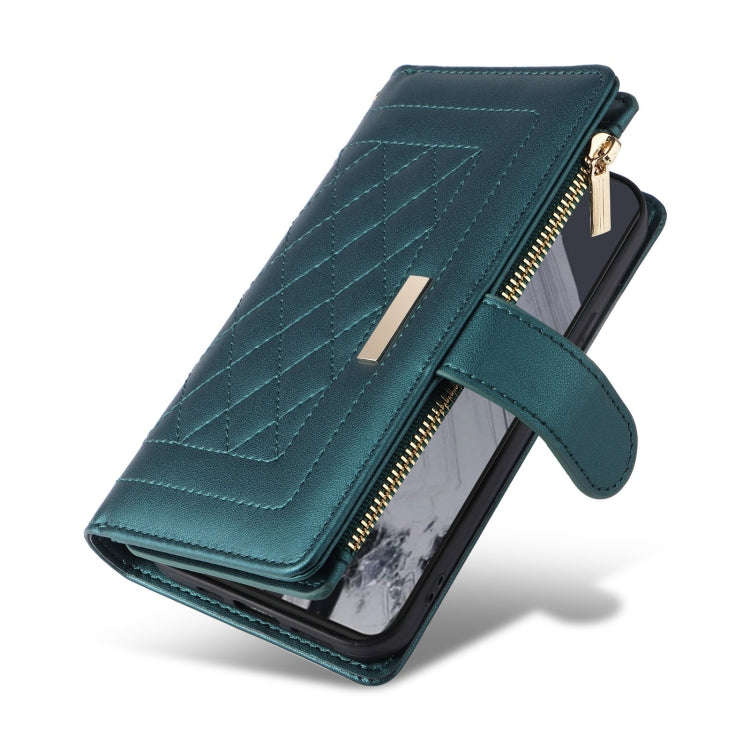 For Google Pixel 8 Pro Crossbody Zipper Wallet Rhombus Leather Phone Case(Green)