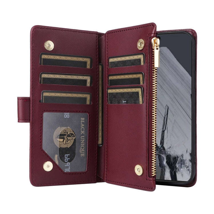 For Google Pixel 8 Pro Crossbody Zipper Wallet Rhombus Leather Phone Case(Wine Red)