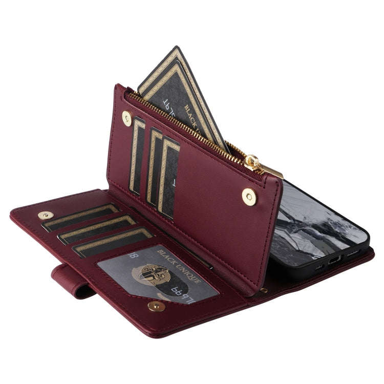 For Google Pixel 8 Pro Crossbody Zipper Wallet Rhombus Leather Phone Case(Wine Red)