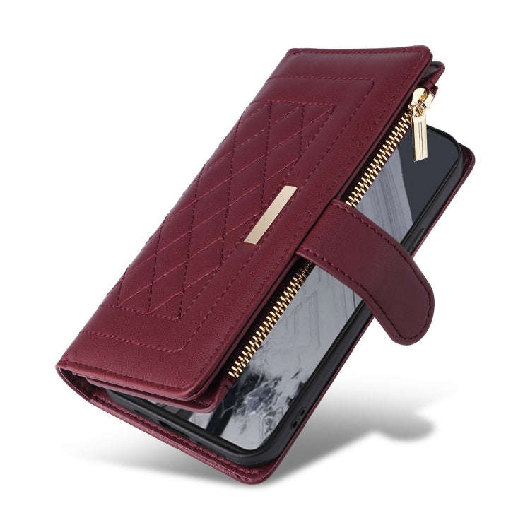 For Google Pixel 8 Pro Crossbody Zipper Wallet Rhombus Leather Phone Case(Wine Red)
