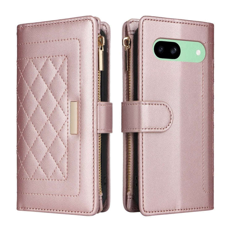 For Google Pixel 8a Crossbody Zipper Wallet Rhombus Leather Phone Case(Rose Gold)