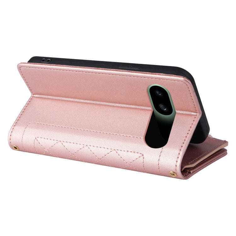 For Google Pixel 8a Crossbody Zipper Wallet Rhombus Leather Phone Case(Rose Gold)
