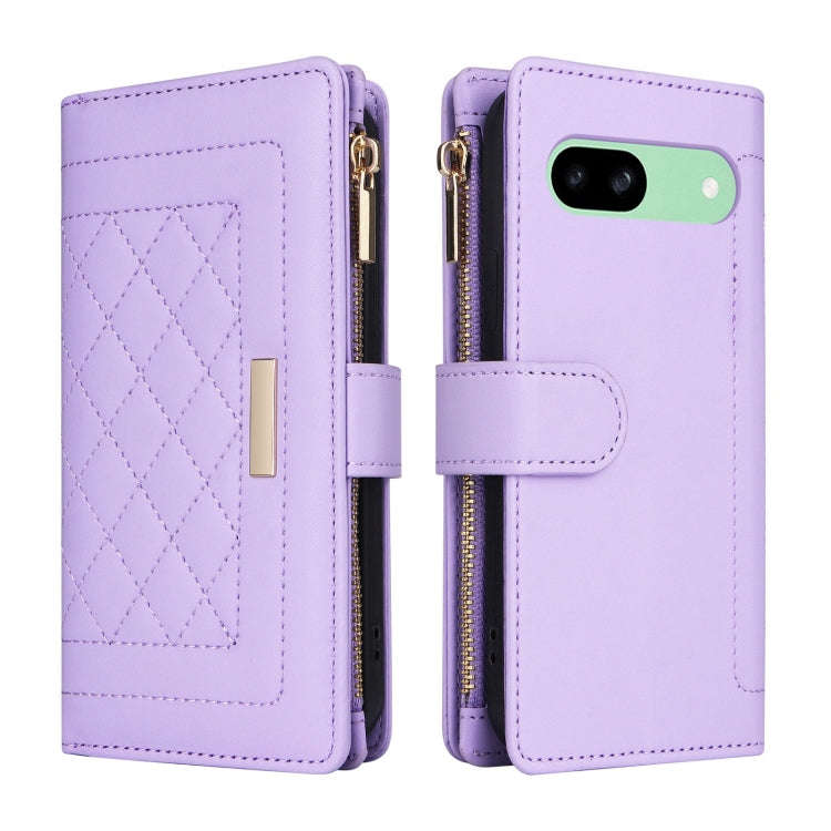 For Google Pixel 8a Crossbody Zipper Wallet Rhombus Leather Phone Case(Purple)