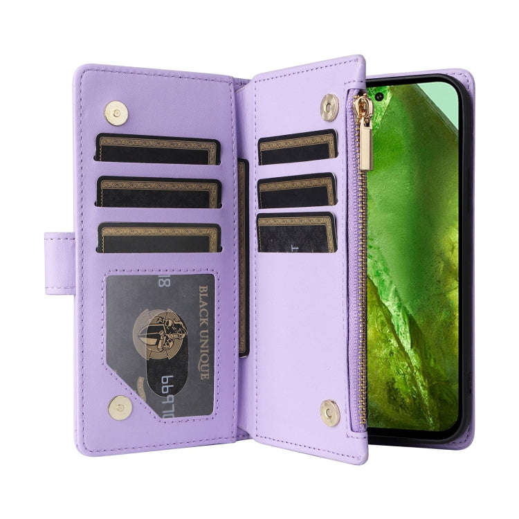For Google Pixel 8a Crossbody Zipper Wallet Rhombus Leather Phone Case(Purple)