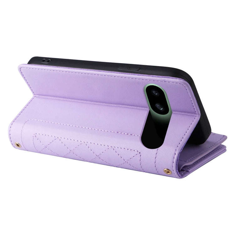 For Google Pixel 8a Crossbody Zipper Wallet Rhombus Leather Phone Case(Purple)