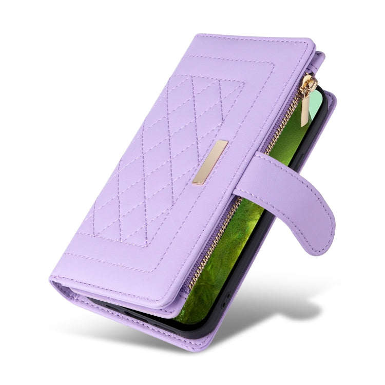 For Google Pixel 8a Crossbody Zipper Wallet Rhombus Leather Phone Case(Purple)