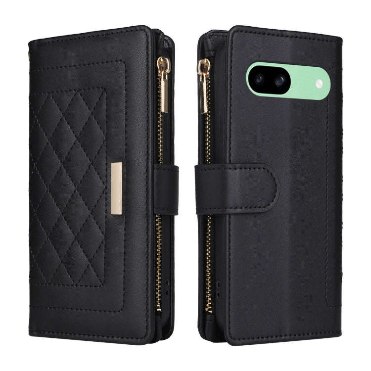 For Google Pixel 8a Crossbody Zipper Wallet Rhombus Leather Phone Case(Black)