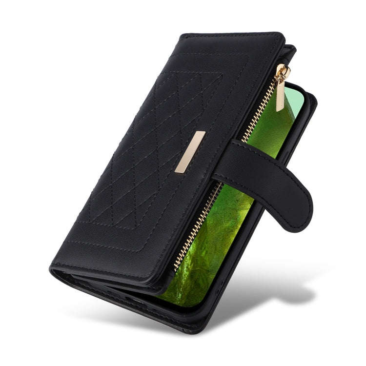 For Google Pixel 8a Crossbody Zipper Wallet Rhombus Leather Phone Case(Black)