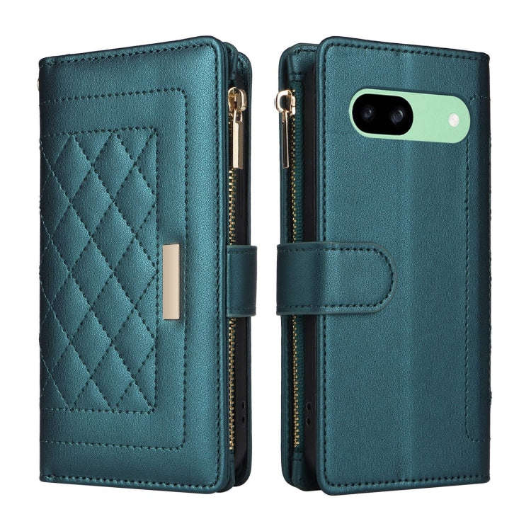 For Google Pixel 8a Crossbody Zipper Wallet Rhombus Leather Phone Case(Green)