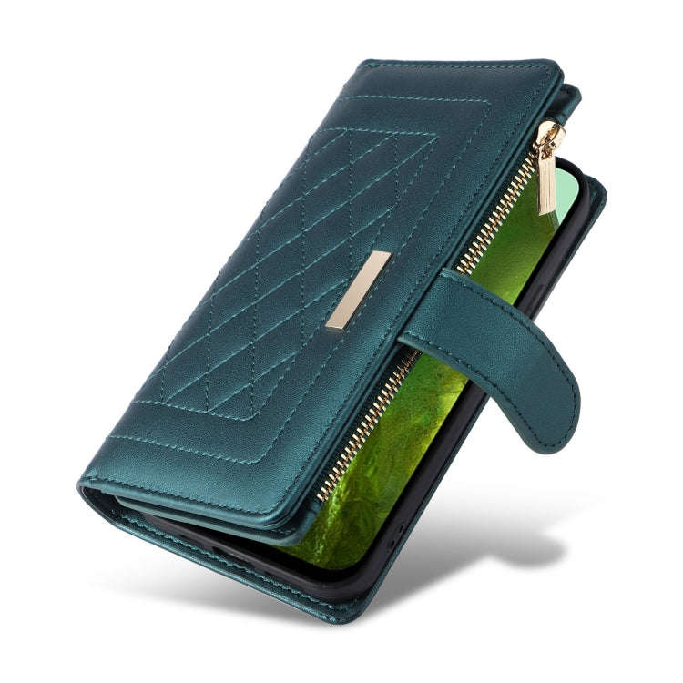 For Google Pixel 8a Crossbody Zipper Wallet Rhombus Leather Phone Case(Green)