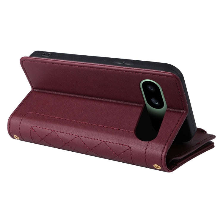 For Google Pixel 8a Crossbody Zipper Wallet Rhombus Leather Phone Case(Wine Red)