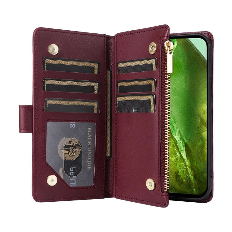 For Google Pixel 8a Crossbody Zipper Wallet Rhombus Leather Phone Case(Wine Red)