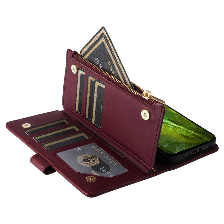 For Google Pixel 8a Crossbody Zipper Wallet Rhombus Leather Phone Case(Wine Red)